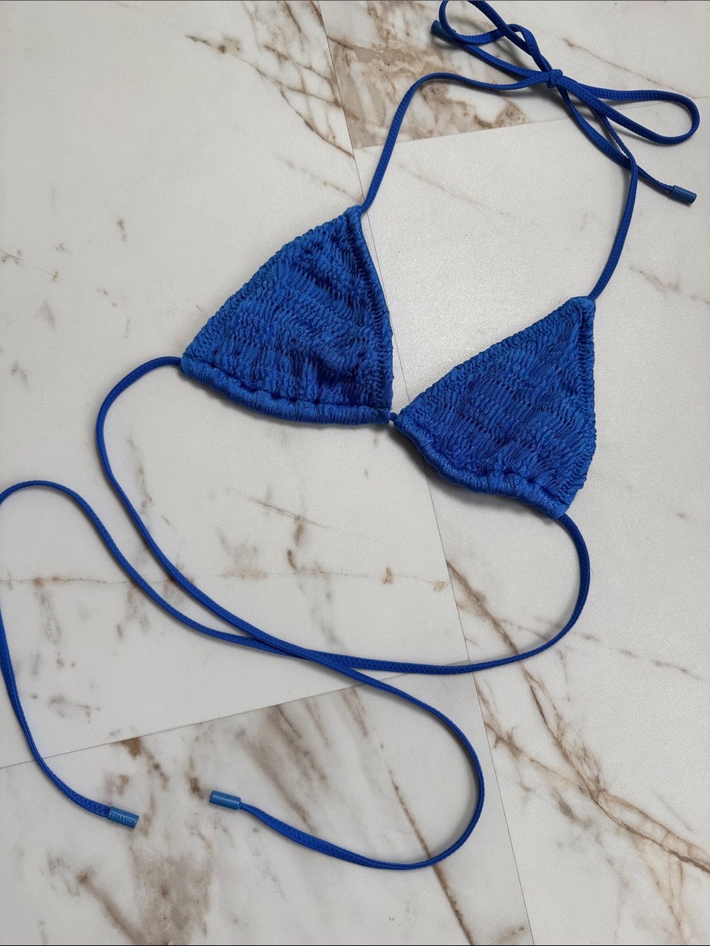 Triangl Blue Textured Bikini Top Sz Medium Resortwear Trendy Beachy